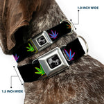 Buckle-Down Seatbelt Buckle Dog Collar - Marijuana Leaf Repeat Black/Multi Color
