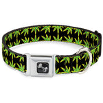 Buckle-Down Seatbelt Buckle Dog Collar - Marijuana Reflection Black/Yellow/Green
