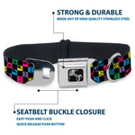 Dog Bone Seatbelt Buckle Collar - Musical Checkers Black/Neon