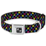 Dog Bone Seatbelt Buckle Collar - Musical Checkers Black/Neon