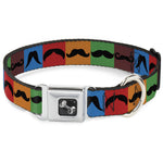 Dog Bone Seatbelt Buckle Collar - Mustaches Multi Color Blocks/Black