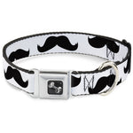 Dog Bone Seatbelt Buckle Collar - Mustaches White/Black