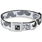Dog Bone Seatbelt Buckle Collar - Mustaches White/Sketch