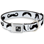 Dog Bone Seatbelt Buckle Collar - Mustaches Straight White/Black