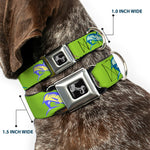 Dog Bone Seatbelt Buckle Collar - Marlin Green/Multi Color
