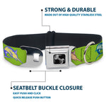 Dog Bone Seatbelt Buckle Collar - Marlin Green/Multi Color