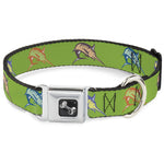 Dog Bone Seatbelt Buckle Collar - Marlin Green/Multi Color