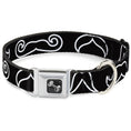 Load image into Gallery viewer, Dog Bone Seatbelt Buckle Collar - Mustache Outlines Black/White
