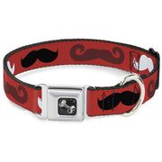 Dog Bone Seatbelt Buckle Collar - Mustaches Red/Brown/White/Black