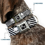 Dog Bone Seatbelt Buckle Collar - Metal Skull Black/White
