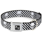 Dog Bone Seatbelt Buckle Collar - Metal Skull Black/White