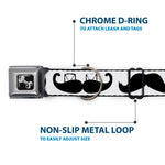 Dog Bone Seatbelt Buckle Collar - Multi Mustaches Sketch White/Black