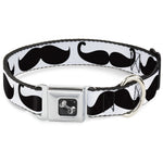 Dog Bone Seatbelt Buckle Collar - Multi Mustaches Sketch White/Black