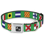 Dog Bone Seatbelt Buckle Collar - Nautical Flags Green/Multi Color