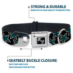 Dog Bone Seatbelt Buckle Collar - Nautical Stars Scattered Black/Turquoise