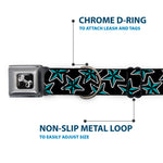 Dog Bone Seatbelt Buckle Collar - Nautical Stars Scattered Black/Turquoise