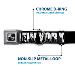 Dog Bone Seatbelt Buckle Collar - NEW YORK Bold/Skyline Silhouette Black/White/Black