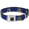 Load image into Gallery viewer, Dog Bone Black/Silver Seatbelt Buckle Collar - New York Flag Continuous