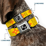 Dog Bone Black/Silver Seatbelt Buckle Collar - New Mexico Flag Yellow/Red