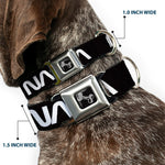 Dog Bone Black/Silver Seatbelt Buckle Collar - NASA Text Black/White