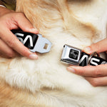 Dog Bone Black/Silver Seatbelt Buckle Collar - NASA Text Black/White