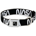 Load image into Gallery viewer, Dog Bone Black/Silver Seatbelt Buckle Collar - NASA Text Black/White