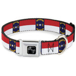 Dog Bone Black/Silver Seatbelt Buckle Collar - North Carolina Flag Continuous Repeat