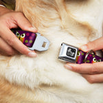 Dog Bone Seatbelt Buckle Collar - Owls Striped w/Swirls Purple