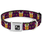 Dog Bone Seatbelt Buckle Collar - Owls Striped w/Swirls Purple