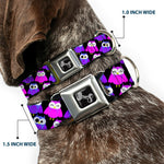Dog Bone Seatbelt Buckle Collar - Owl Eyes Black/Purples/Pinks