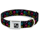 Dog Bone Seatbelt Buckle Collar - Owl Sketch Black/Multi Color