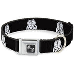 Dog Bone Seatbelt Buckle Collar - Owls Black/White1