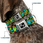 Dog Bone Seatbelt Buckle Collar - Owls w/Outline Black/Multi Neon