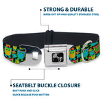 Dog Bone Seatbelt Buckle Collar - Owls w/Outline Black/Multi Neon
