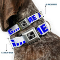 Load image into Gallery viewer, Dog Bone Seatbelt Buckle Collar - OMG…GIVE ME A BREAK!!! White/Royal