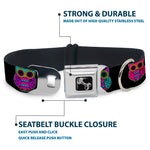 Dog Bone Seatbelt Buckle Collar - Owls Black/Fuchsia/Purple/Turquoise