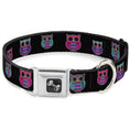Load image into Gallery viewer, Dog Bone Seatbelt Buckle Collar - Owls Black/Fuchsia/Purple/Turquoise