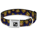 Dog Bone Seatbelt Buckle Collar - Owls Scattered Black/Blue-Fade/Yellow