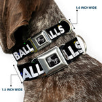Buckle-Down Seatbelt Buckle Dog Collar - ONE OF US HAS NO BALLS/Balls Black/Multi Color/White