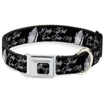 Dog Bone Black/Silver Seatbelt Buckle Collar - ONLY GOD CAN JUDGE ME Script/Praying Hands Black/White
