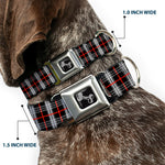 Dog Bone Seatbelt Buckle Collar - Plaid Black/Red