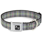 Dog Bone Seatbelt Buckle Collar - Plaid Gray/Multi Neon