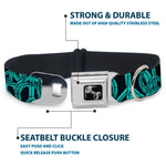 Dog Bone Seatbelt Buckle Collar - Peace Sketch Black/Baby Blue