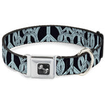 Dog Bone Seatbelt Buckle Collar - Peace Sketch Black/Baby Blue
