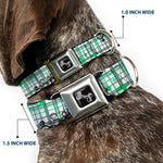 Dog Bone Seatbelt Buckle Collar - Plaid Curls White/Black/Gray/Green