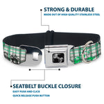 Dog Bone Seatbelt Buckle Collar - Plaid Curls White/Black/Gray/Green