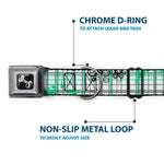 Dog Bone Seatbelt Buckle Collar - Plaid Curls White/Black/Gray/Green