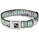 Dog Bone Seatbelt Buckle Collar - Plaid Curls White/Black/Gray/Green