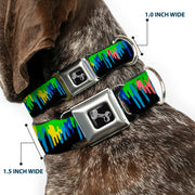 Dog Bone Seatbelt Buckle Collar - Paint Drips Black/Multi Neon