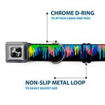 Dog Bone Seatbelt Buckle Collar - Paint Drips Black/Multi Neon